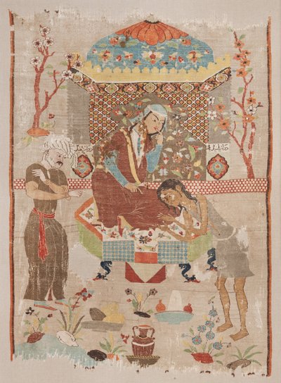 Seidentapisserie, die die Geschichte von Leila und Majnun darstellt von Unbekannt Unbekannt